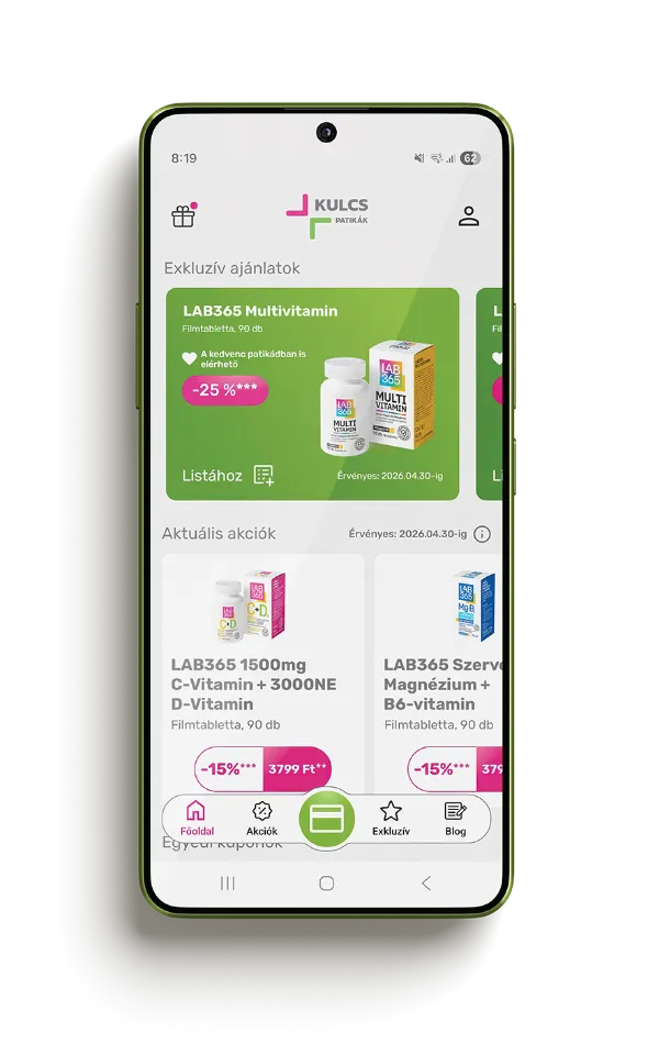 Töltsd le a KULCS appot!
Csatlakozz a Kulcs Patikák kibővített, digitális hűségprogramjához, és élvezd Kulcs Kártyád még több előnyét!